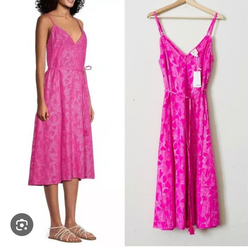 NWT Milly Shimmer Floral tie waist Jacquard slip dress S